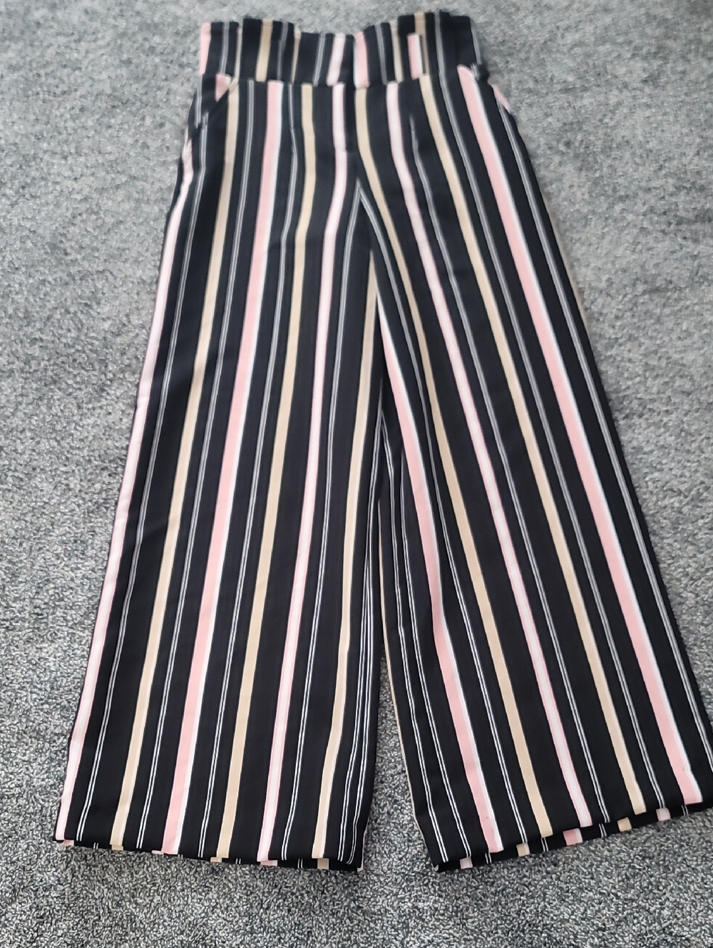 Striped Wide-Leg Pants in Black, Pink & Cream
